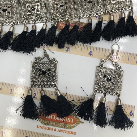 Silver Kuchi Afghan Jewelry Set With Dangling Tassels, Tribal Set - Picture 4 of 4